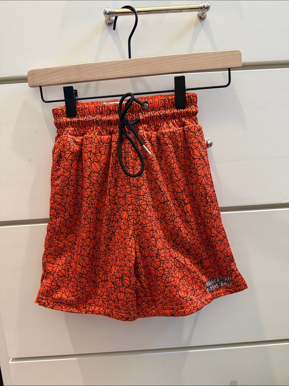Kids Orange Basketball Print Drawstring Shorts